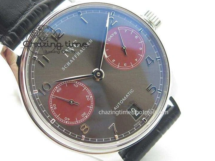 MIROTIME 0209 Portuguese Real PR IW500126 ZF 1:1 Best Edition Grey Red Dial On Black Leather Strap A52010 V Resilient 7333